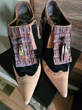 Roberto Cavalli Italian Brogue Mixed Material Booties - size 38 1/2